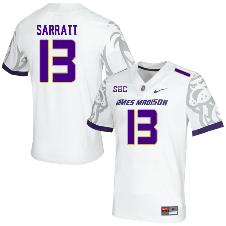 Men-Youth #13 Elijah Sarratt James Madison Dukes College Football Jerseys Stitched Sale-White